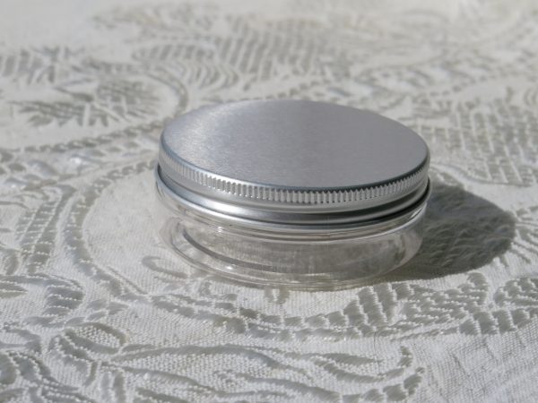 50ml PET pot with aluminium lid (lid off)
