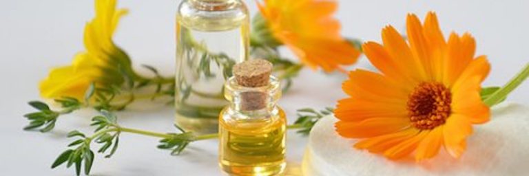 Calendula with bottles